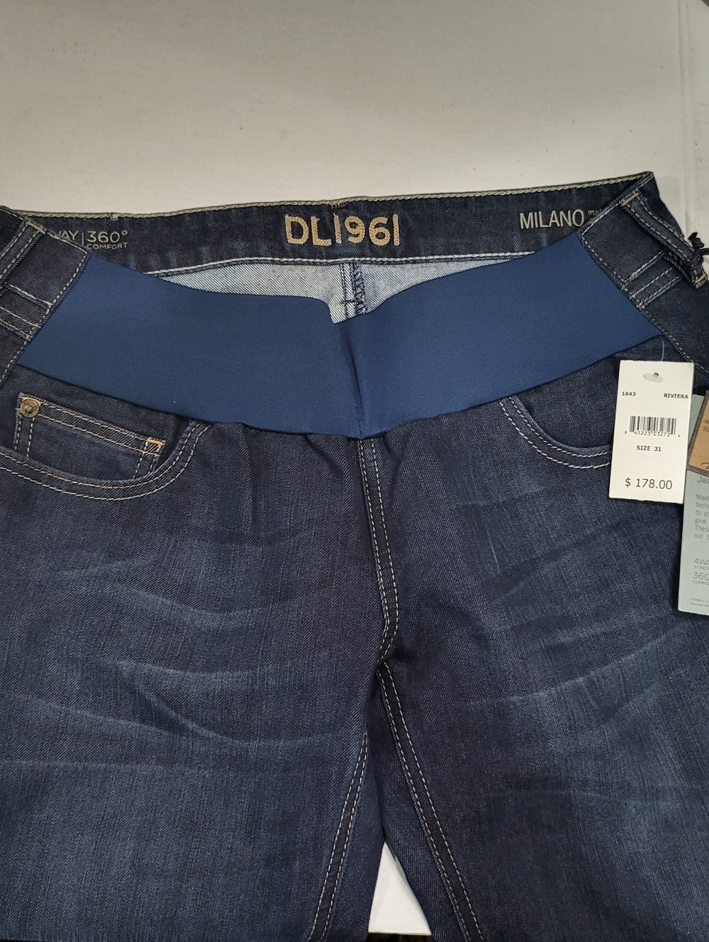 NWT DL1961 Jeans Milano Boot Cut Maternity Sz 31, 4 Way Strech Dark Wash Stretch